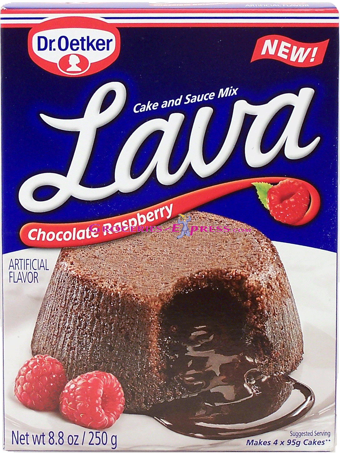 Dr. Oetker&nbsp;Lava&nbsp;chocolate raspberry cake and sauce mix, makes 4 x 95g cakes Full-Size Picture